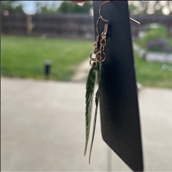 Real Fern leaf resin Dangle Earrings dried natural flat cute plant lover New - Picture 3 of 4